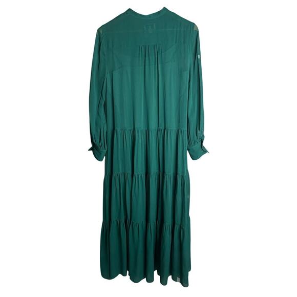 J.Crew Collection Tiered Silk Chiffon Tuxedo Dress Dark Spruce Size 8 - Picture 5 of 6